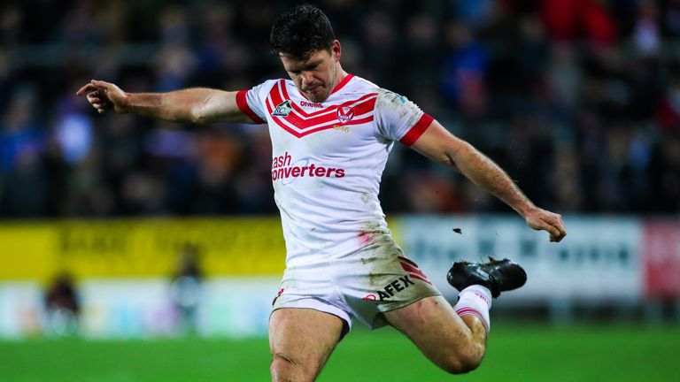 Lachlan Coote kicks for goal during St Helens' victory