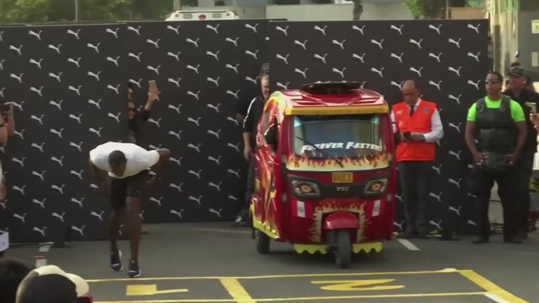 Eight-time Olympic gold medallist Usain Bolt outran a motorcycle taxi in the Peruvian capital of Lima