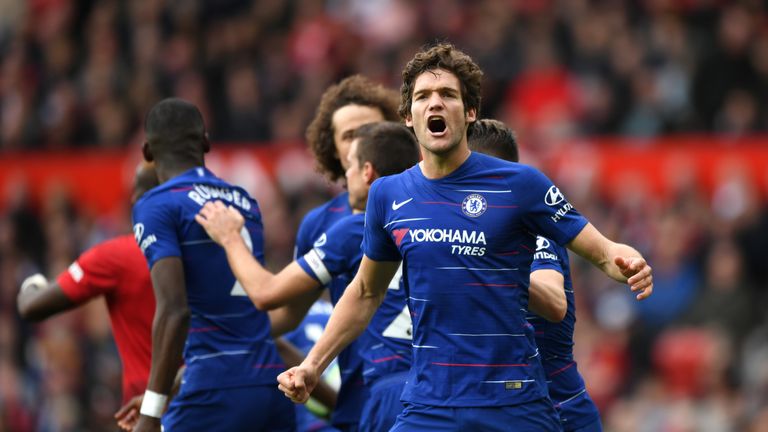 Marcos Alonso celebrates after equalising for Chelsea
