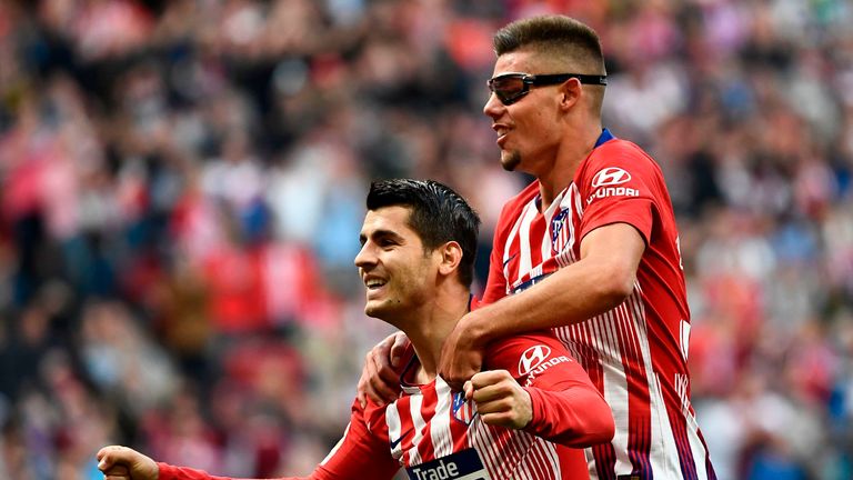 Alvaro Morata celebrates his goal in Atletico's 2-0 win over Celta