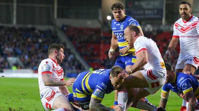 Warrington's Blake Austin scores a try