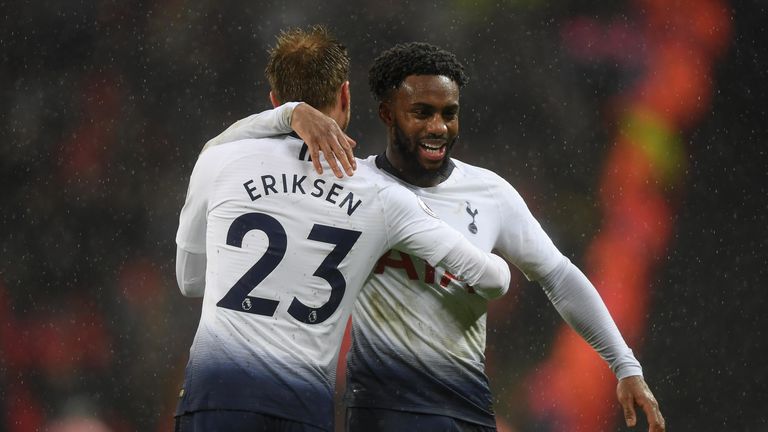 Danny Rose and Christian Eriksen celebrate a goal