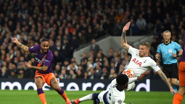 Danny Rose is sanctioned for a handball right from the start of Raheem Sterling's efforts