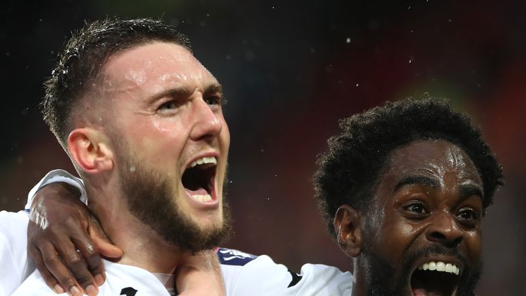 Nathan Dyer (R) scored twice as Swansea beat Brentford