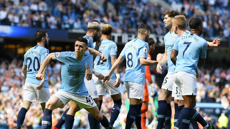 Phil Foden celebrates after scoring the only goal of the game for City