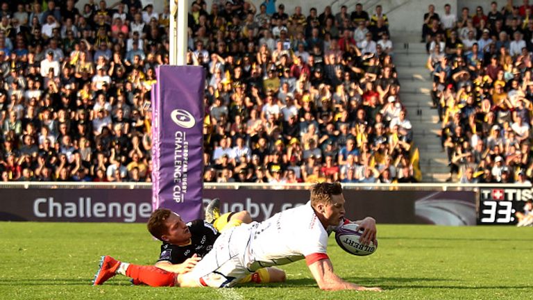 Chris Ashton scores a first-half try for Sale