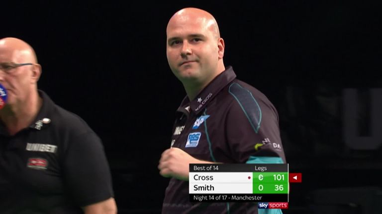 Cross nailed this 101 checkout on his way to a superb win against Smith in the opening match of the night
