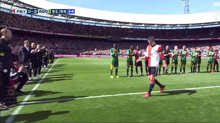 Robin van Persie was given a guard of honour by Feyenoord and ADO Den Haag players as he left the pitch for the last time on Sunday