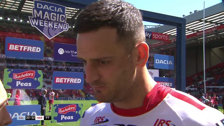 Hull KR's man of the match Craig Hall speaks to Sky Sports following Rovers' 22-20 victory over Salford at Anfield. 