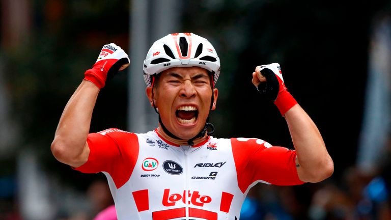 Caleb Ewan showing what victory means to him