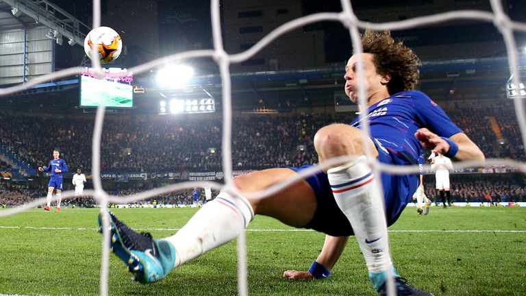 Luiz made a stunning goal-line clearance in Chelsea's Europa League semi-final second leg against Eintracht Frankfurt on Thursday night