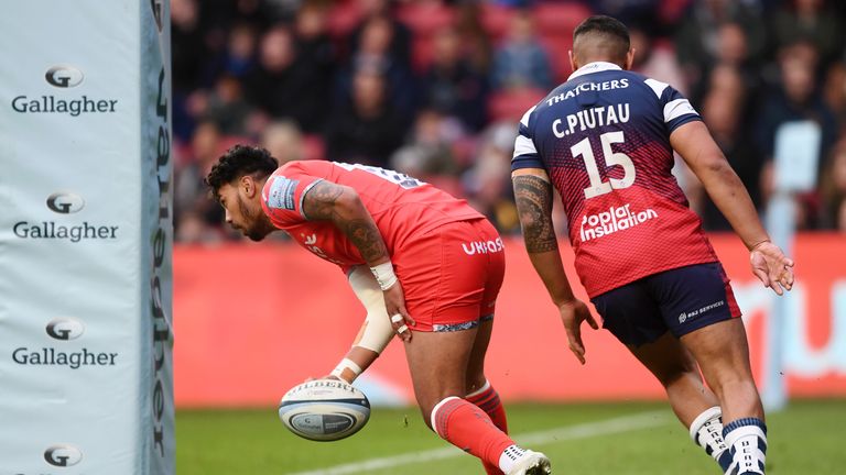 Denny Solomona was among the try-scorers for Sale away to Bristol