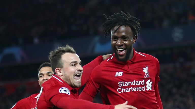 Divock Origi celebrates scoring the winner against Barcelona