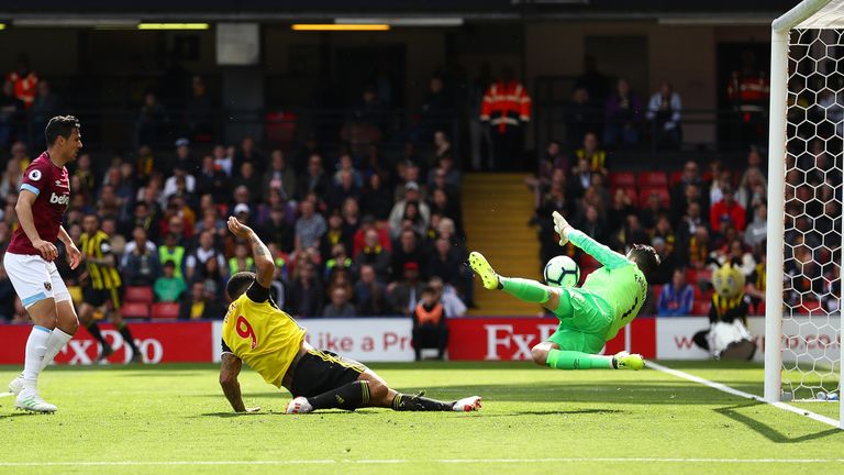 Lukasz Fabianski made a key save from Troy Deeney