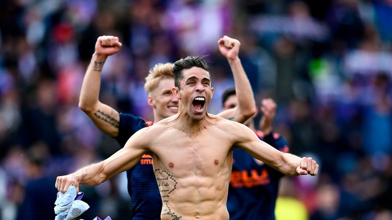 Valencia defender Gabriel celebrates after his side secured fourth place in La Liga