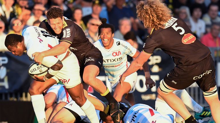 Racing 92's Virimi Vakatawa is stopped in his tracks in defeat to La Rochelle