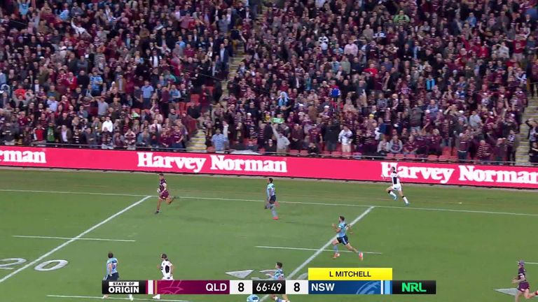 Dane Gagai goes over for his first try - a crucial intercept 