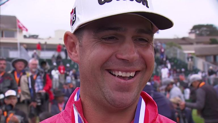 Gary Woodland celebrates being crowned a major champion for the first time after securing a three-shot win at the US Open