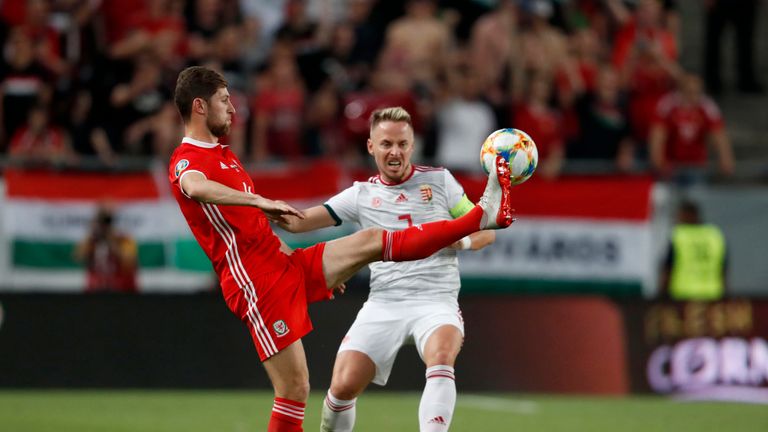 Ben Davies battles to keep hold of possession in the defeat to Hungary