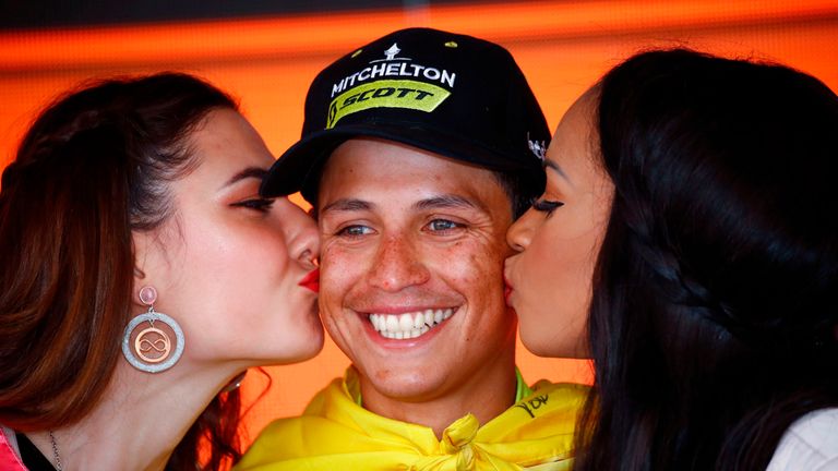 Colombia's Esteban Chaves celebrates his year-long wait for a victory