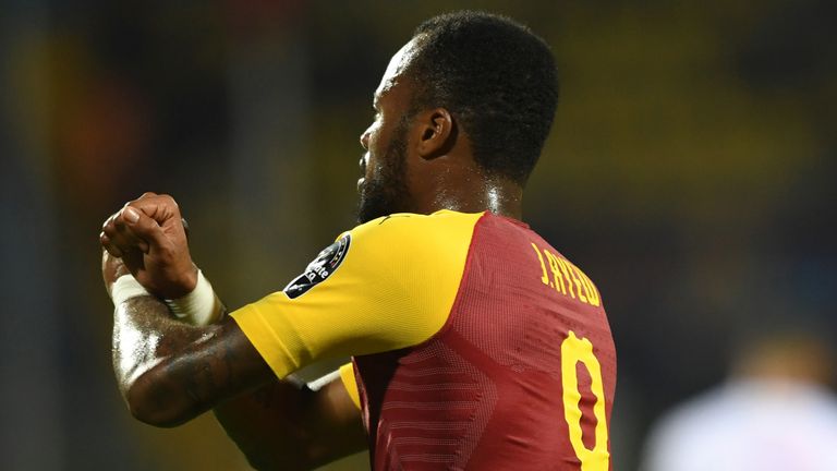 Jordan Ayew celebrates scoring for Ghana against Benin