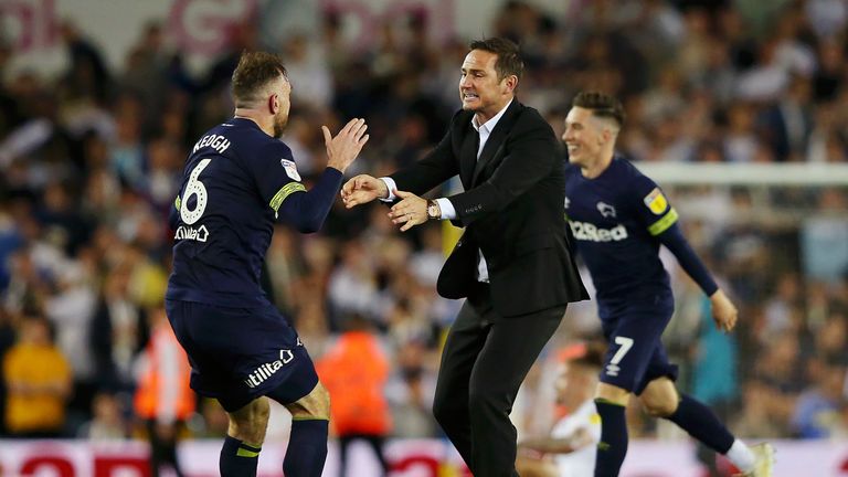Keogh and Lampard celebrate Derby's play-off semi-final win against Leeds