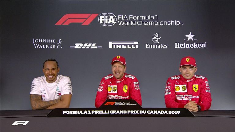 In the post Canadian GP qualifying session press conference, Sebastian Vettel mixes his words up and calls Lewis Hamilton 'handsome' rather than 'handy'