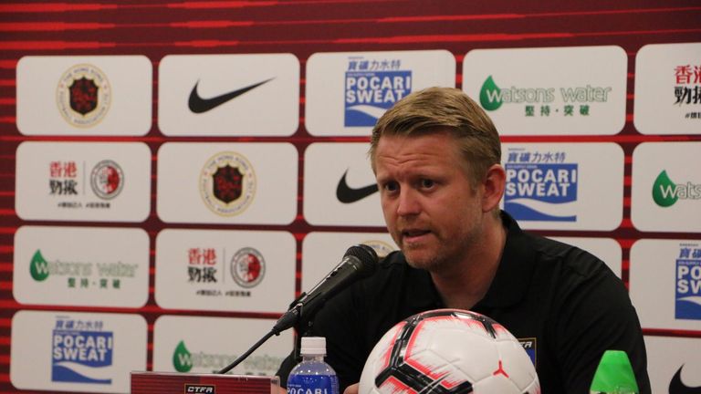 Chinese Taipei coach Louis Lancaster addresses a press conference