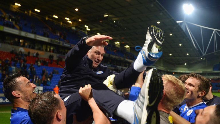 Pearson celebrates winning promotion from the Championship with Leicester
