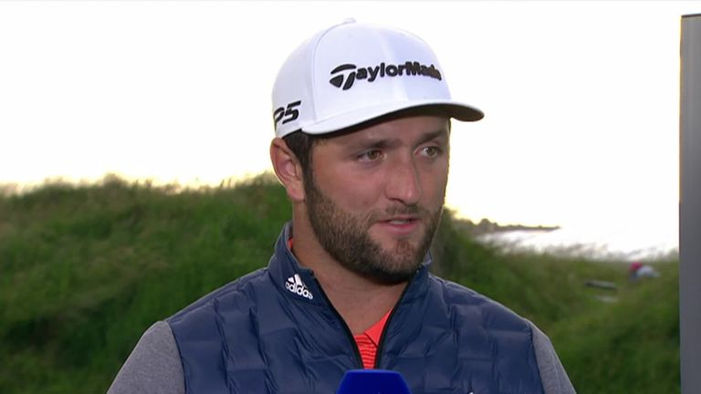 Jon Rahm analysed his performance with Tim Barter at the Sky Cart after the Spaniard posted a first-round score of 68 to leave him three-under par