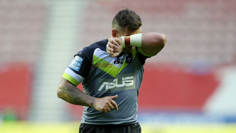 Wakefield's Danny Brough looks dejected during the defeat at Wigan