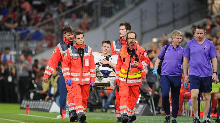 Juan Foyth was stretchered off during Spurs' penalty shootout win against Bayern
