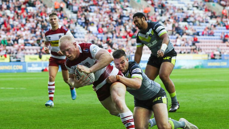 Liam Farrell scored three tries in Wigan's win over Wakefield