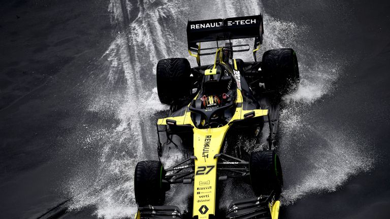 Nico Hulkenberg crashed out when running fourth in the wet German GP