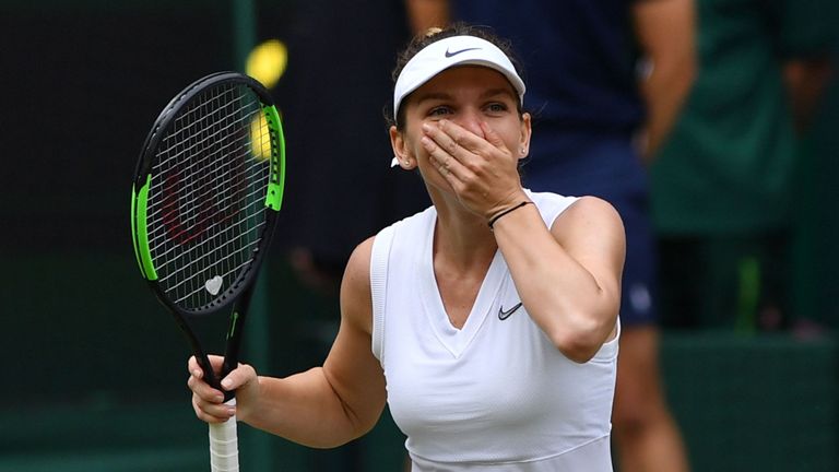 Halep celebrates her emphatic victory in the Wimbledon showpiece