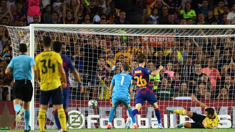 Barcelona equalise despite Sokratis' best efforts to keep Ainsley Maitland-Niles' own goal out