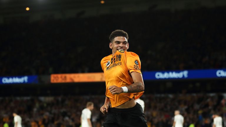Gibbs-White shows his delight after netting at Molineux