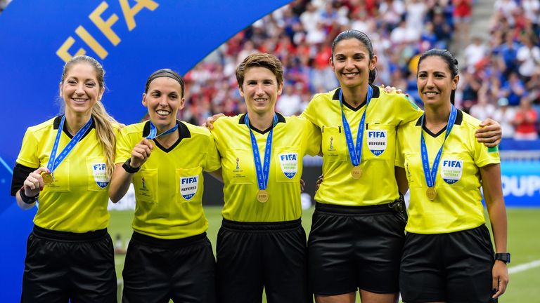 Stephanie Frappart will officiate alongside Manuela Nicolosi (left) and Michelle O'Neill (centre)