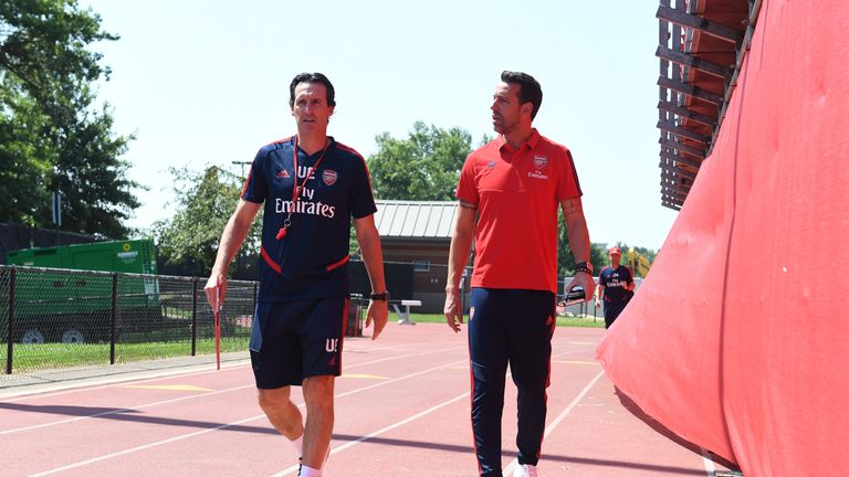 Arsenal head coach Unai Emery and the new sporting director Edu