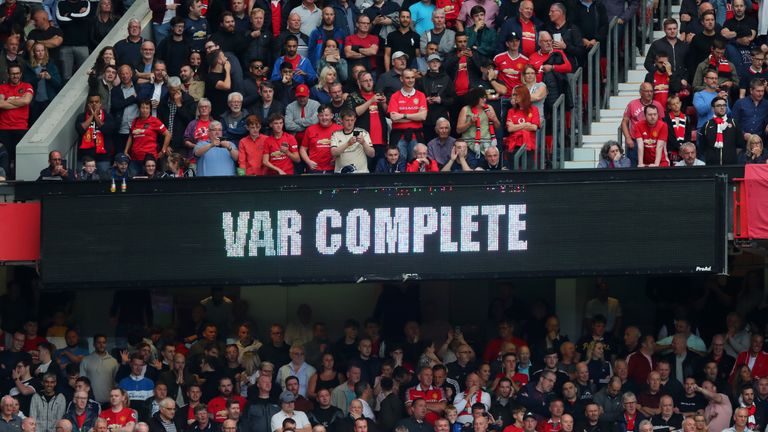 At Old Trafford, the LED scoreboard is used to display information to the crowd on the status of a VAR check