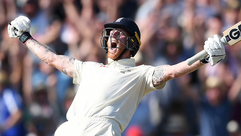 Stokes celebrates after hitting the winning runs in the third Ashes Test at Headingley in 2019