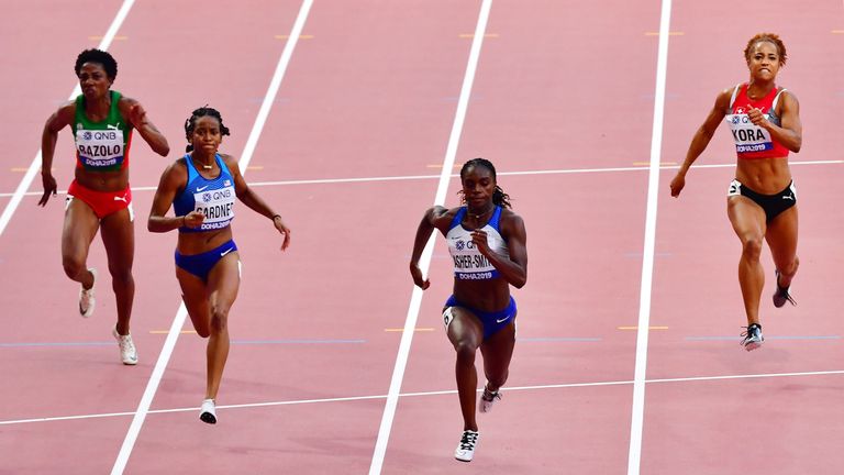 Dina Asher-Smith will contest the women's 100m semi-final on Sunday night