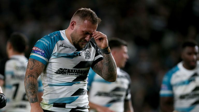 Hull FC's Josh Griffin looks dejected as his side's play-off hopes faded