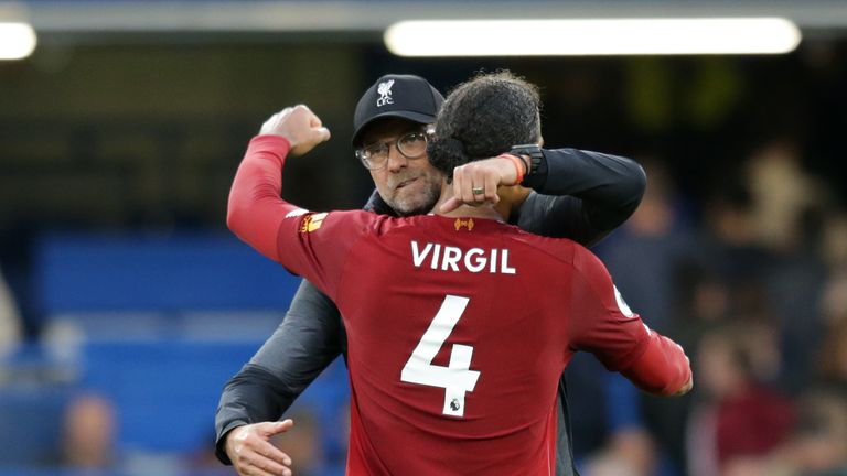 Jurgen Klopp celebrates with Virgil van Dijk