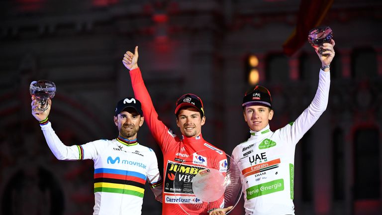 Roglic was joined on the podium by Alejandro Valverde and fellow Slovenian Tadej Pogacar