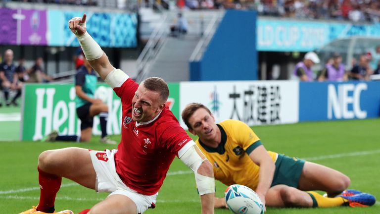 Hadleigh Parkes got over for Wales' first try in the Test, as he rose high in the corner before diving over