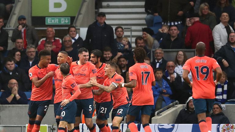 Everton lead 2-1 at Brighton before conceding twice in the last 10 minutes