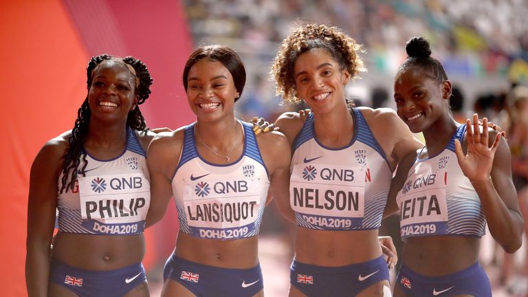 Lansiquot (second left) is a key member of GB's sprint relay team