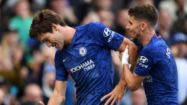 Alonso celebrates his goal with team-mate Jorginho