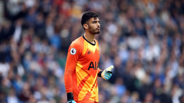 Paulo Gazzaniga came on to replace Lloris during Tottenham's defeat at the Amex Stadium